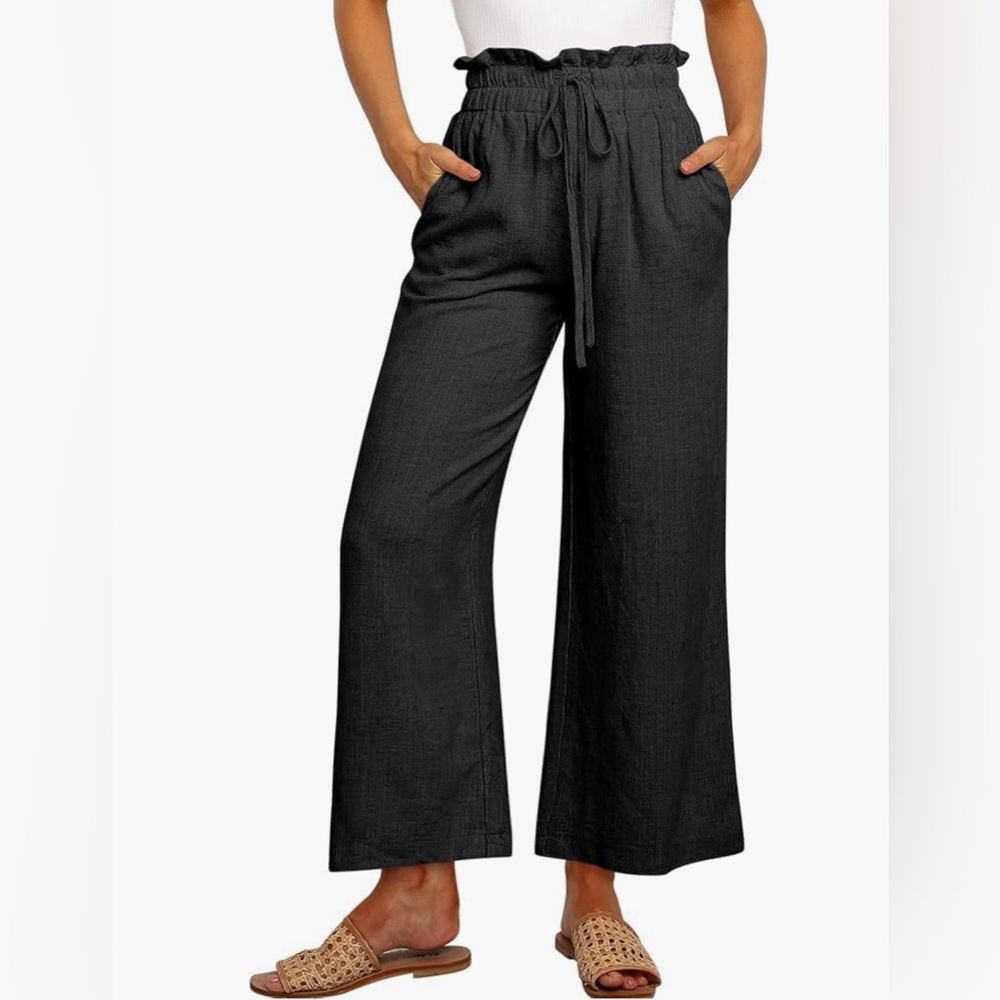 Chic Linen Black Wide-Leg Pants